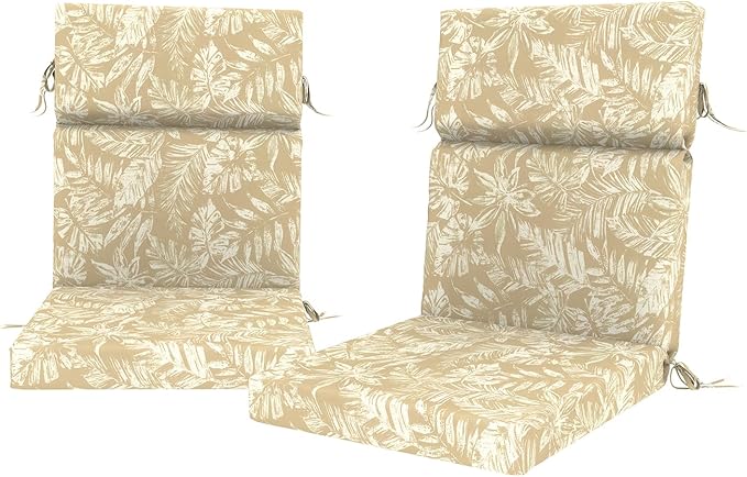 DYTXIII Outdoor High Back Chair Cushions Set of 2, 44"x22" Water Repellent Patio Seat Cushions with Elastic Sponge, All Weather Chair Pads for Rocking, Dining Chairs, Patio Furniture - Tropical Oat