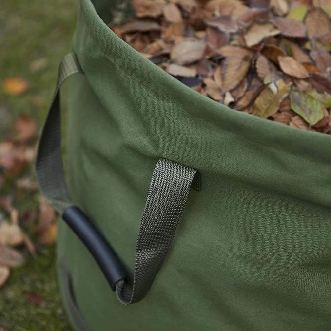 33 Gallon Garden Bag Collapsible, Green Leaf Bag with Military Canvas Fabric, Reusable Garden Waste Bags, Pop Up Gardening Container