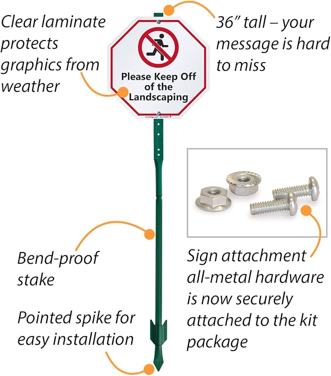SmartSign 10 x 10 inch “Please Keep Off Of The Landscaping” LawnBoss Yard Sign with 3 foot Stake, 40 mil Laminated Rustproof Aluminum, Red, Black and White, Set of 1, Made in USA