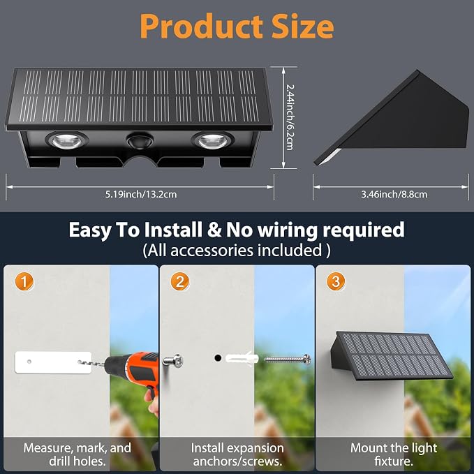2PACK Solar Wall Lights Outdoor ,8 Lighting Modes Up and Down Solar Sconce Lights Dusk to Dawn Lighting IP65 Waterproof Solar Lights Outdoor for House Exterior Front Porch Garage Fence Patio Yard