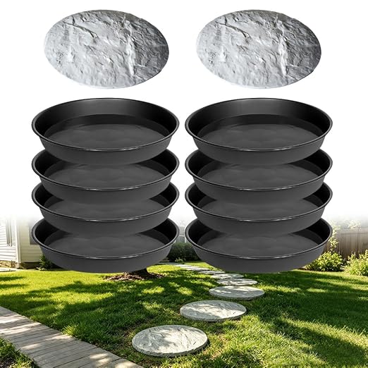 8PCS Stepping Stone & Flagstone Mold Set, Reusable 11.8inch Concrete Paver Molds + 2PCS Flexible Rock Texture Stamps, Garden Outdoor Walkway DIY Paving Craft Stones/Cement Not Included