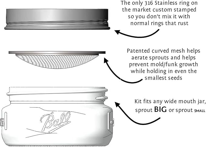 Organic Broccoli Sprout Growing Kit – Includes 316 Stainless Steel Lid, Stand, and Non-GMO Seeds – by Handy Pantry & Trellis + Co