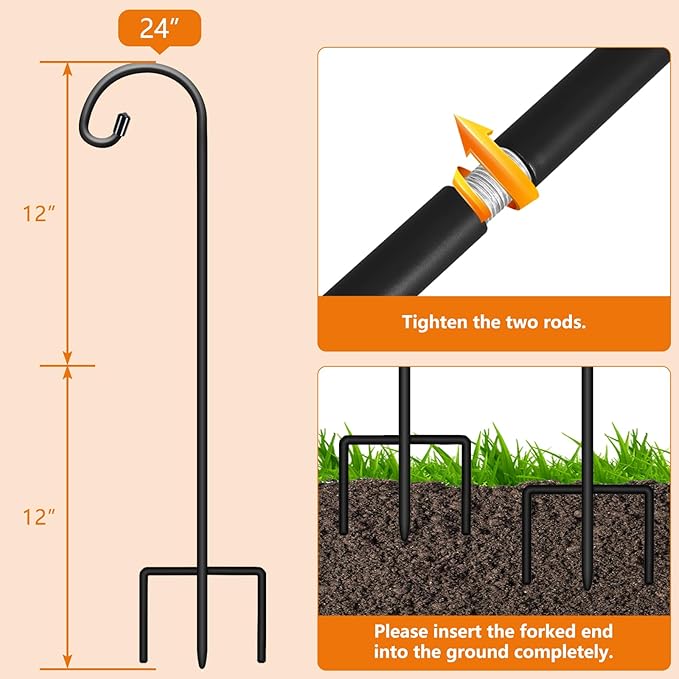 Gtongoko 24 Inch Shepherd Hooks for Outdoor 4 Pack,Garden Hooks for Hanging Plants, Lanterns, Solar Lights, Mason Jars & Wedding Decor, Matte Black Decorative Shepherd’s Hooks