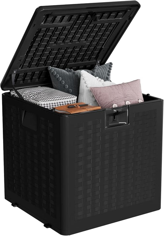 IDEALHOUSE 28 Gallon Resin Deck Box, Weatherproof and UV Resistant Outdoor Storage Box, Lockable Outdoor Storage Bin for Patio Cushions, Garden Tools, Pool Supplies, Package Delivery
