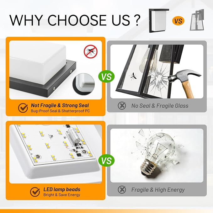 Modern Outdoor Wall Lights, LED 3CCT Selectable Outdoor Porch Light, IP65 Waterproof Exterior Wall Sconce, ETL Listed Porch Light for Front Door, Garage, Patio & House