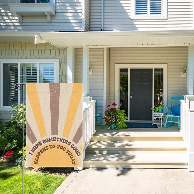 Perfectinsoy I Hope Something Good Happens To You Today Boho Sunrise Garden Flag, Vintage Sunset Sunrise Yard Flag, Party Holiday Welcome Yard Farmhouse Patio Porch Lawn Outdoor Decor