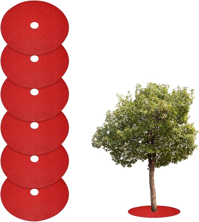 HARFINGTON 6pcs Tree Mulch Ring 32.3 Inch Non-Woven Round Tree Protector Weed Barrier Mat Plant Cover Rings for Weed Grass Control Root Protection, Red