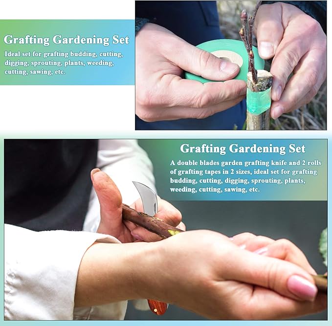 Grafting Gardening Knife for Pruning 2 Grafting Tape Double Blades Garden Knife for Budding Pruning with Plants Repair Tapes Rolls for Floral Fruit Tree