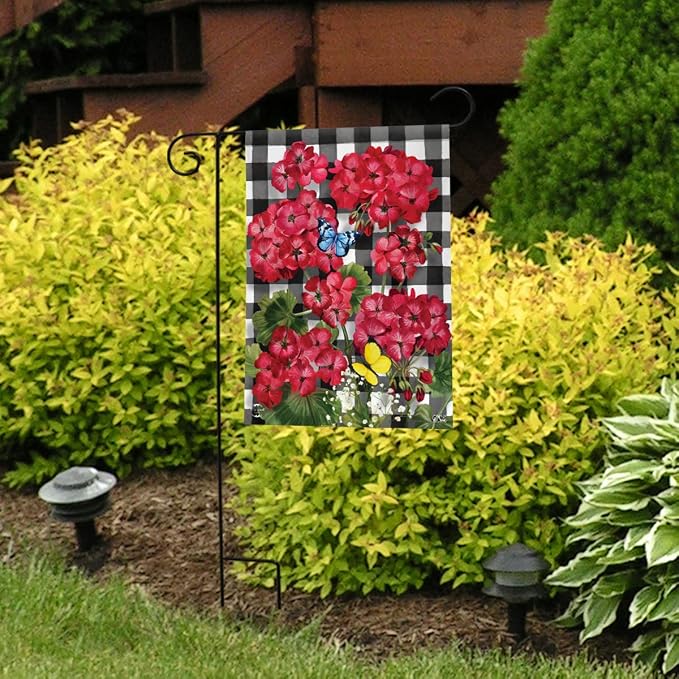 Briarwood Lane Checkered Geraniums Summer Garden Flag Floral 12.5" x 18"