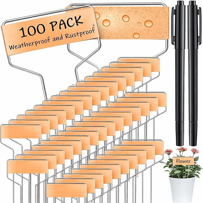 Moxweyeni 100 Pcs Metal Garden Tags Plant Labels for Garden Waterproof Plant Markers with 2 Permanent Pen Planting Nursery Tags Reusable Labels Stake for Plants (Copper,6 Inch)
