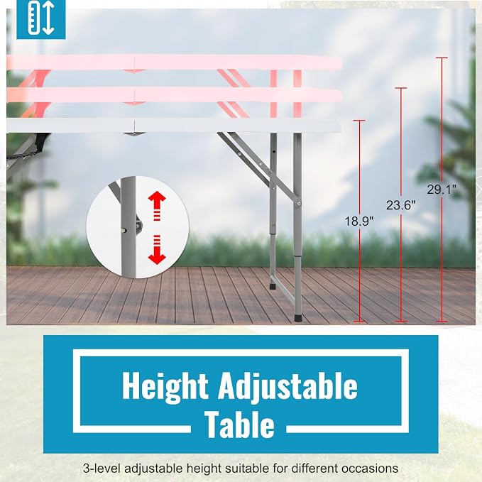 PayLessHere | 4FT Folding Table | Portable Plastic Table with Carry Handle | Waterproof & Foldable Table Design | Steel Frame with Lock | White | for Events, Camping, Indoor & Outdoor Use