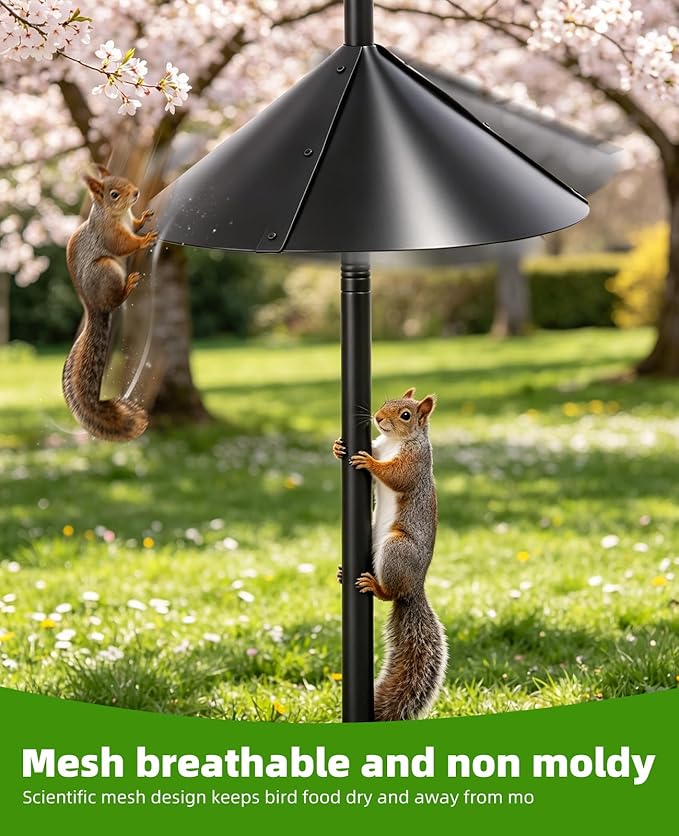 Bird Feeder Pole-92 Inch Heavy Duty Birdhouse Stand with Squirrel Proof Baffle for Outdoor, Adjustable Bird Feeding Station with Multi Shepherds Hooks Mental Trays (Black 9-Claw Base)