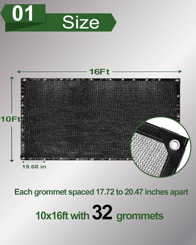 vensovo 30% Sunblock Shade Cloth Net Black Resistant - 10x16 Ft Garden Shade Mesh for Plant Cover, Greenhouse, Chicken Coop, Kennels, Tomatoes Plants