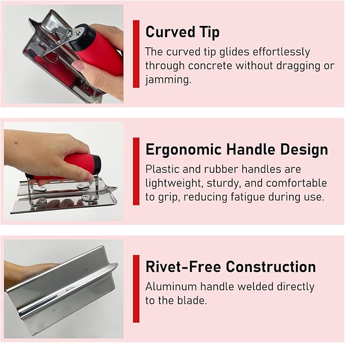 Concrete Tools 4pcs Set, Stainless Steel Pool Trowel and Margin Trowel Plus Concrete Edger and Groover Masonry Hand Tool
