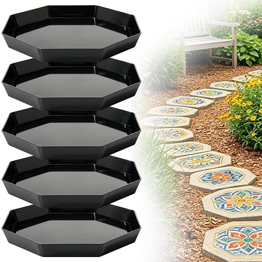 5 Pack Octagonal Stepping Stone, Reusable Heavy Duty Plastic Concrete, DIY Garden Path Walkway Patio Yard Lawn Decor Cement Molding (5, 10 in)