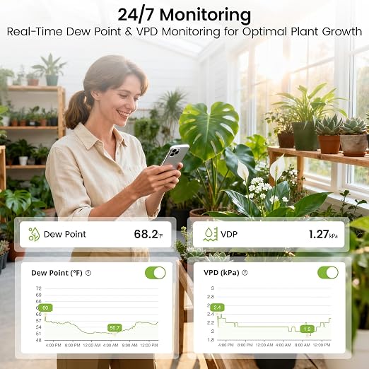 MOCREO WiFi Reptile Hygrometer Indoor Thermometer, Smart Humidity and Temperature Sensor, Remote Monitor with App & Email Alerts, 2-Year Data Export, 80DB Beep, for Greenhouse Incubator