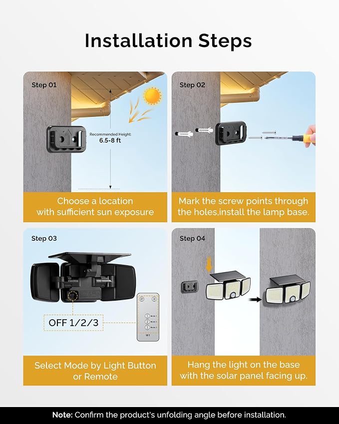 Brightown 1 Pack Solar Outdoor Lights, 2500LM 223 LED Solar Flood Outdoor Lights with Motion Sensor 3 Modes, 3 Head 270° Wide Angle Street Area IP65 Waterproof Security Wall Lights with Remote