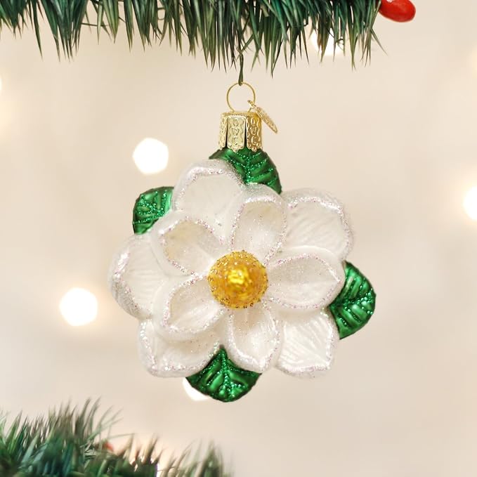 Old World Christmas Magnolia Glass Blown Ornament for Christmas Tree, Handcrafted Holiday Decoration, Garden Collection