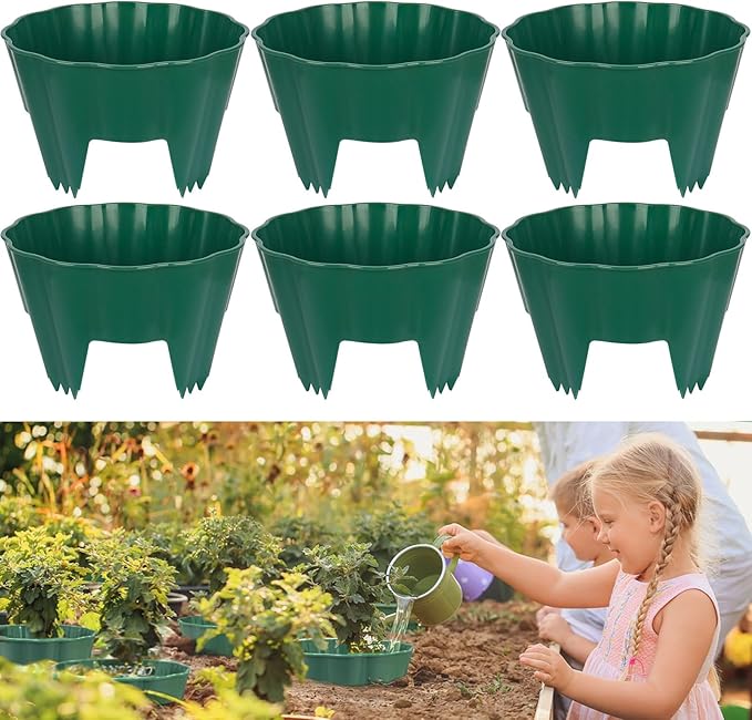 6 Pack Round Planting Grow Rings,10" Planting Protective Round Edging, Plant Support Rings to Protects Plants, Deep Watering Plant Collars for Vegetables Herbs Flowers (Green)
