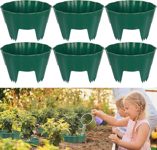 6 Pack Round Planting Grow Rings,10" Planting Protective Round Edging, Plant Support Rings to Protects Plants, Deep Watering Plant Collars for Vegetables Herbs Flowers (Green)