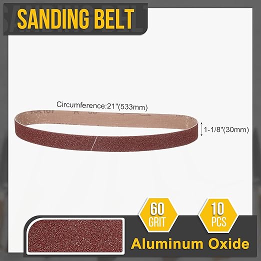 1-1/8 x 21 Inch Sanding Belt, 10 Pcs 60 Grit Knife Sharpener Belts Work Sharpening for Belt Sander Knife Carving Tool Metal Working