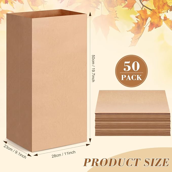 50 Count 10 Gallon Lawn and Leaf Paper Bags, Heavy-duty Yard Waste Compost Bags, Tear Resistant, Self Standing
