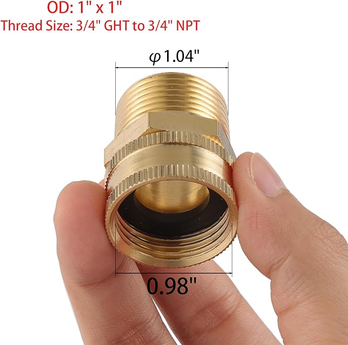 2 Pack Garden Hose Adapter,3/4" NPT X 3/4" GHT Connector with Dual Swivel, Brass Garden Hose Convert Adapter Fitting, with Extra 2 Washers