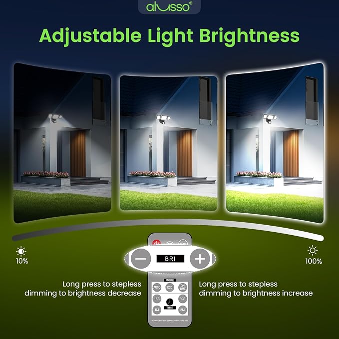 ALUSSO LED Security Lights Motion Sensor, 36W 3000LM Flood Lights Outdoor Motion Sensor with Remote, Dimmable Brightness 3000K-6000K CCT IP65 3 Heads Outdoor Security Light for House Garage Yard 2Pack