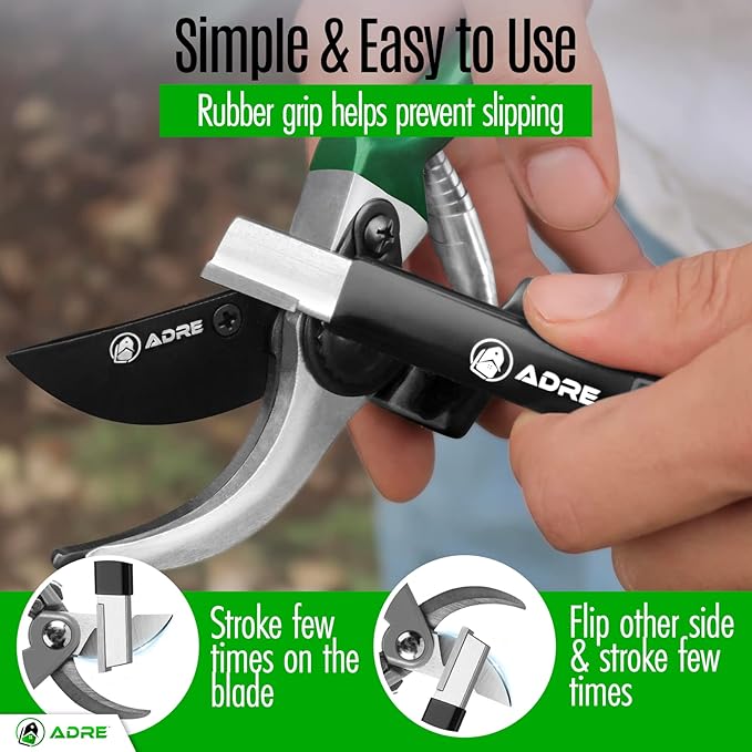 Adre Garden Tool Blade Sharpener – Professional Carbide Knife Sharpener for Gardening Tools, Pruning Shears, Scissors – Tungsten Sharpener with Carabiner Lock – Pocket-Sized Garden Tool Sharpener