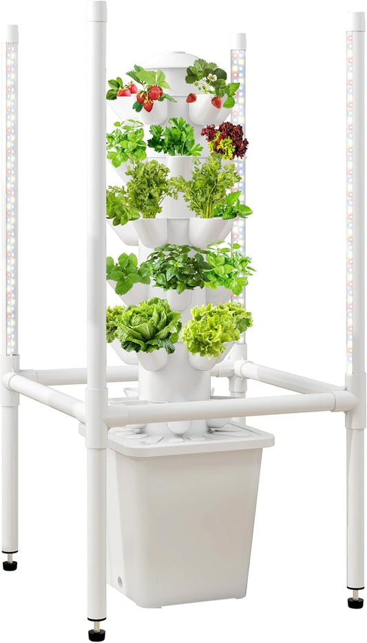 Hydroponics Growing System, 30 Pods Indoor Hydroponic Garden with 48W LED Grow Light for Year-Round Gardening, Plants Germination Kit, Hydroponic Tower for Gifts, Herb, Vegetable (No Seed)