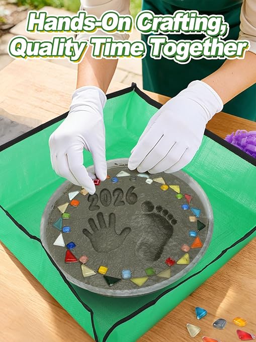 All-in-One 10in Stepping Stone Kit - Includes Cement Mix, Concrete & Letter Molds, Mosaics, Carving Tools, Gloves & Mat, Make Your Own Stepping Stones Outdoor for Garden Walkway Mother's Day