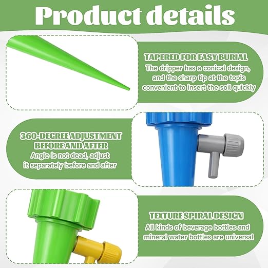 30 Pack Automatic Plant Watering Devices with Blue and Green Colors, Plant Watering Spikes, Self Watering Spikes for Vacation Plant Maintenance and Daily Hydration Control
