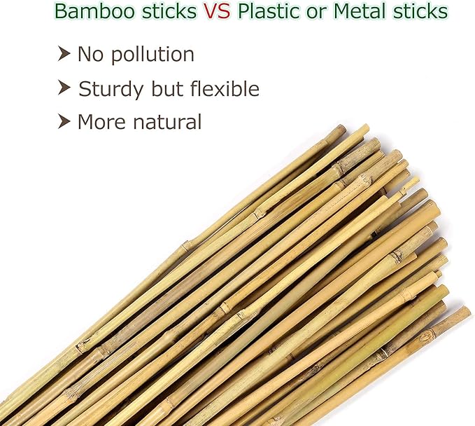 Cambaverd Bamboo Stakes 4ft Natural Plant Stakes for Tomatoes, Beans, Climbing Plants Support - 25 Pack Bamboo Sticks for Plants