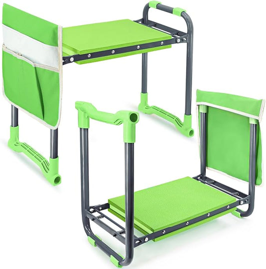 Folding Garden Stool and Kneeler, Heavy Duty Garden Kneeler and Seat, Kneeling Device for Gardening, Gardeners and Seniors (Green)