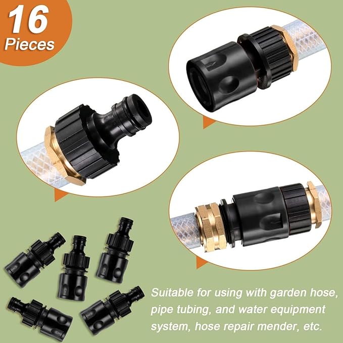 16 Pieces Garden Hose Quick Connector 3/4 Inch Plastic Water Hose Fittings Male and Female Connectors End Adapters with 10 Pieces Rubber Gaskets(Black)