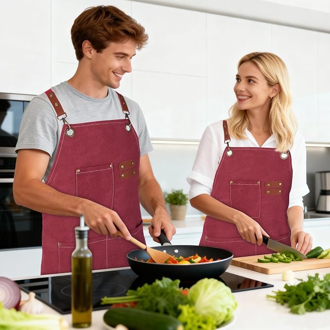 Aprons For Women Men With Large Pockets, Waterproof Cotton Chef Aprons For Cooking Server Grilling Bbq Kitchen