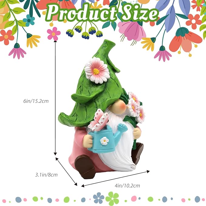 Summer Garden Gnome Decor, 5.9in Resin Daisy Floral Gnome Decorations for Home Indoor Outdoor, Retirement Gifts for Women