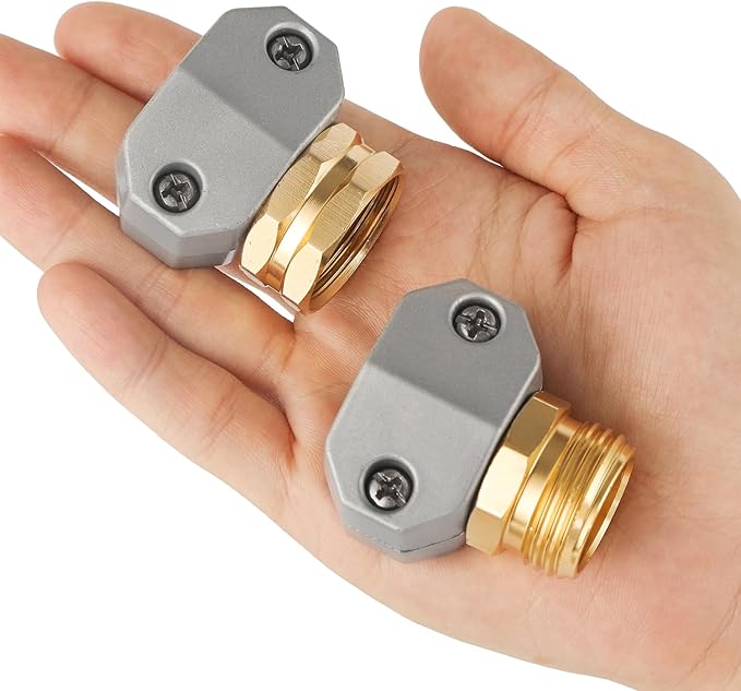 Garden Hose Repair Kits, 2 Sets Aluminum Alloy Water Hose Connector, Fit 3/4" and 5/8" Garden Hose, Male and Female Hose End Repair Fittings Replacement, Hose Mender Kit