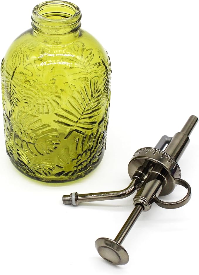 Glass Plant Mister Spray Bottle, 350ML Vintage Plant Spritzer, Succulent Watering Bottle Glass with Top Pump, Small Plants Sprayer Watering Can for Indoor (Yellow Green)
