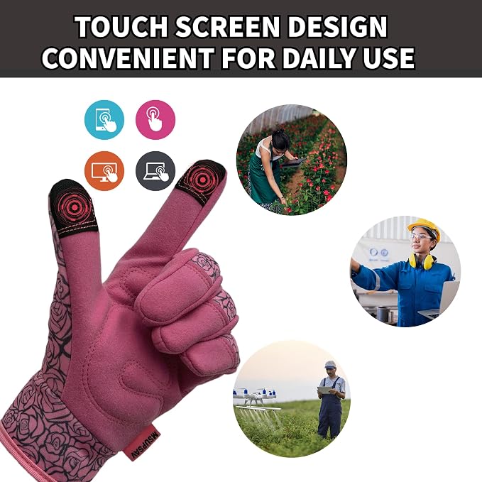Gardening Gloves,Women Yard Work Garden Glove,Gifts | Thorn Proof,Puncture Resistant,Touchscreen,Gift,Leather,Spandex
