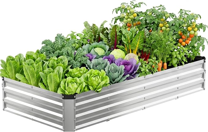 DUMOS Galvanized Raised Garden Bed Outdoor, 8x4x1ft Raised Metal Planter Box, Rust-Resistant Steel Garden Planter, Rectangular Gardening Flower Bed for Vegetables Flowers Herbs, Open Bottom