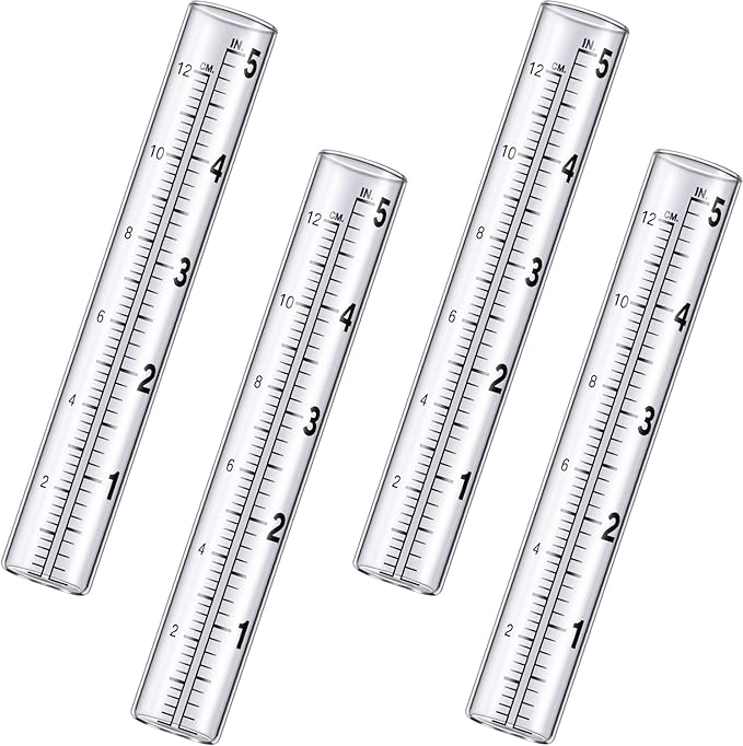 Frienda 4 Pieces 5 Inch Capacity Rain Gauge Glass Tube Replacement Rainfall Test Tube with Scale for Outdoor Home Yard Garden