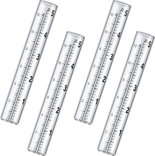 Frienda 4 Pieces 5 Inch Capacity Rain Gauge Glass Tube Replacement Rainfall Test Tube with Scale for Outdoor Home Yard Garden