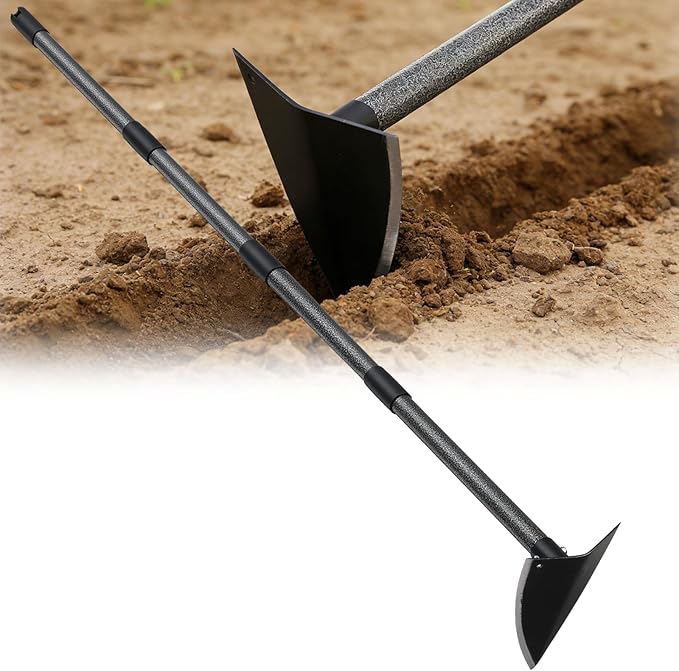 Garden Warren Hoe - Carbon Steel Sharp Triangle Hoe, 60" Adjustable Long Handle, Heavy Duty Gardening Hand Hoe For Weeding Digging Loosening Soil, Stand Weeder Remover Tool For Yard Lawn Flower Beds