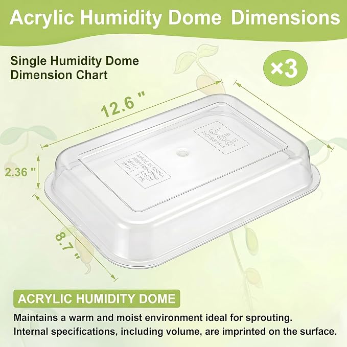 Sprouts Growing Acrylic lid for 3-Tier 12.4 inch Trays, Microgreens Growing lid, Seed Sprouting Sprouts for Beans Alfalfa Broccoli Wheat Grass