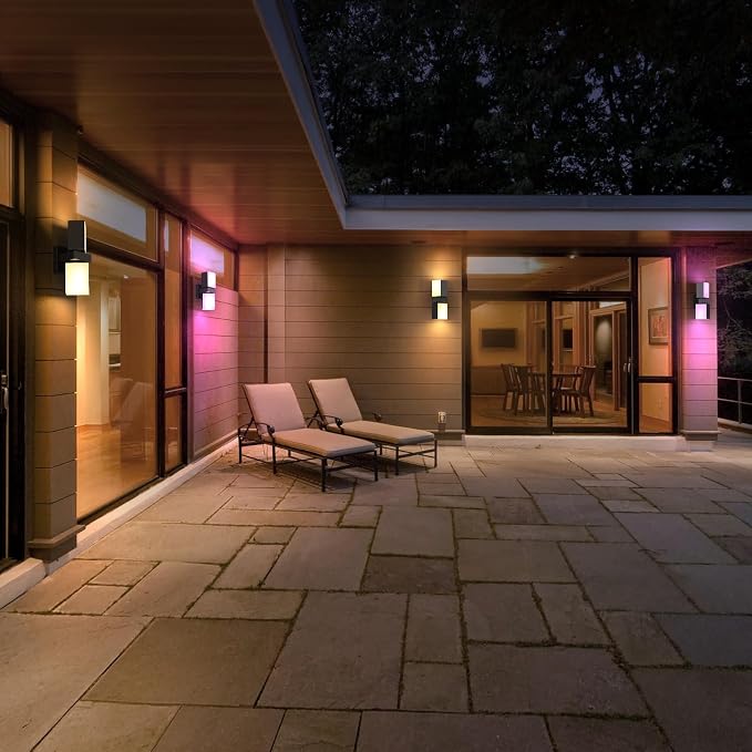 XMCOSY+ Outdoor Wall Lights, 1400LM RGBCW Smart Porch Lights Outdoor with 32 Scene Modes, 350° Adjustable Dual-Head Wall Sconce, IP65 Waterproof, Compatible with Alexa and Google Assistant, 2 Pack