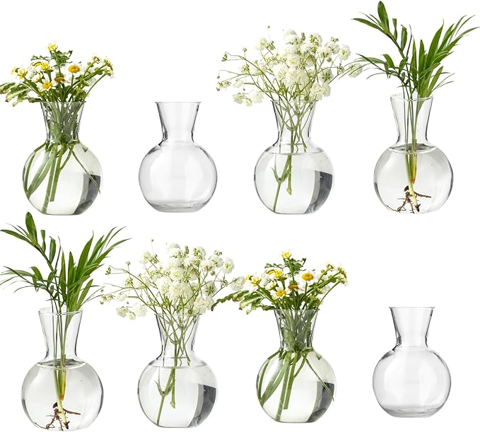 Plastic Propagation Vases (8 Bulbs),Desktop Plant Terrarium for Indoor Plants - Hydroponics Containers for Home Office Desk Decor, mini Gardening Gifts for Women Who Love Plants (8PCS)