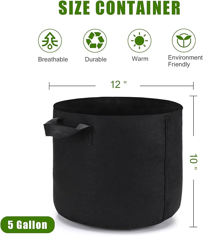 12-Pack 5 Gallon Plant Grow Bags, Heavy Duty Aeration Fabric Pots with Handles for Garden and Planting