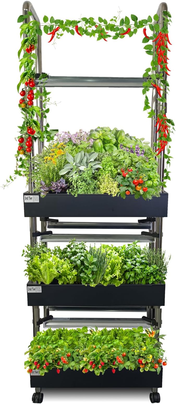 Indoor hydroponics Growing System, Large Vertical Hydroponic Garden with Smart Full-Spectrum Grow Lights, Auto Circulating Water, Mobile Indoor Gardening System for Herbs, Vegetables & Fruits