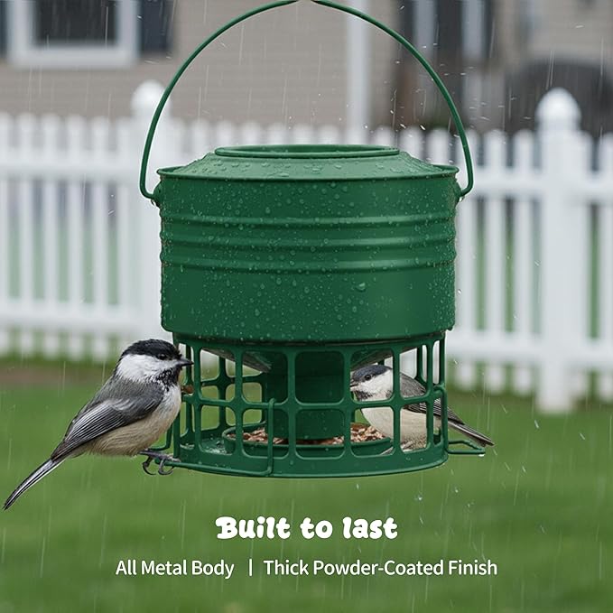 KOL Large Bird Feeder for Outdoors, 10LB Capacity Squirrel Proof Metal Feeder with 32 Feeding Ports & 3 Perches, Easy-Clean Hanging Birdfeeder for Cardinals, Bluebirds, Finches (Jasper)